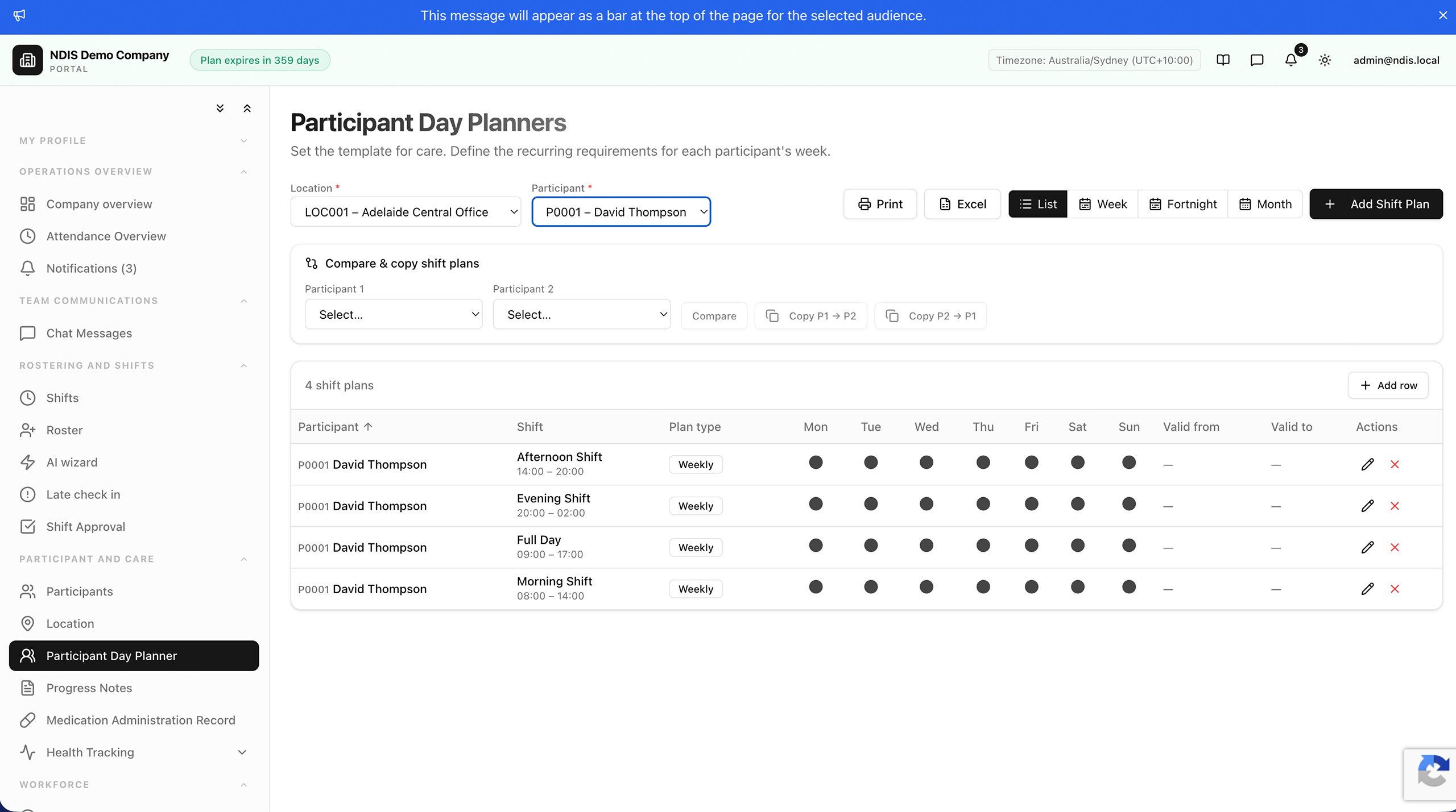Participant Day Planners